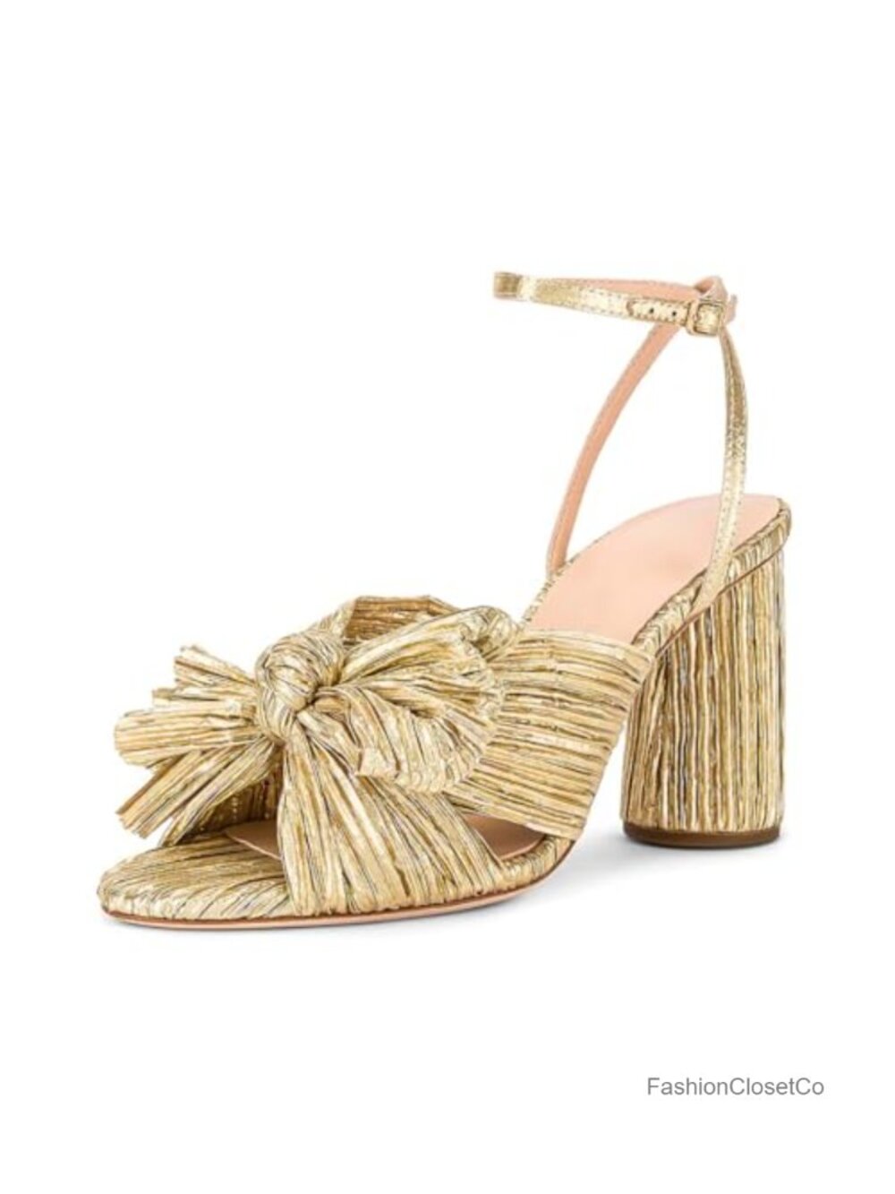 Gold Bow Heels Sandals Bride Wedding Block Chunky Heels Ankle Strap Shoes